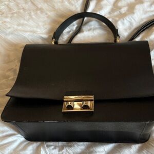 Furla Black Satchel with Gold Accents